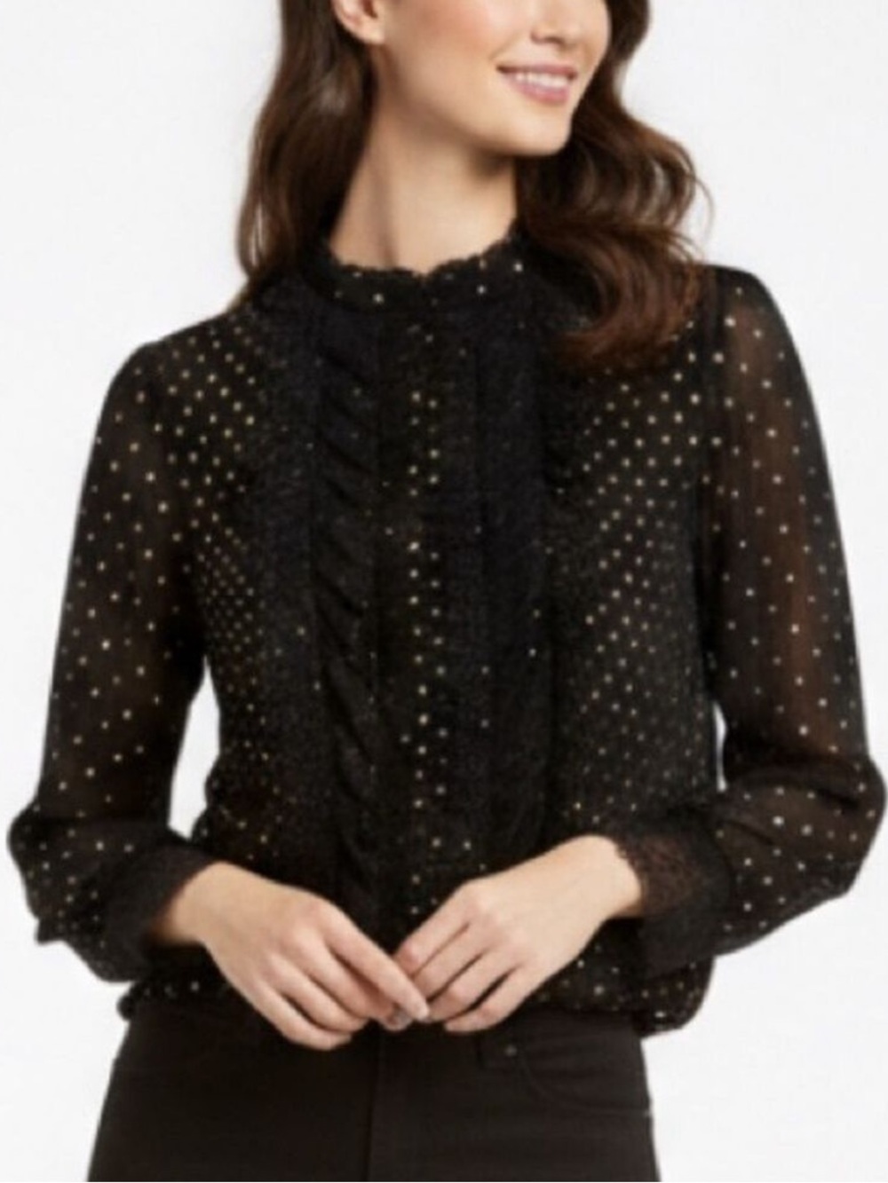 🎈 $10 add. Topshop| Semi Sheer Blouse With Lace and Gold Pattern